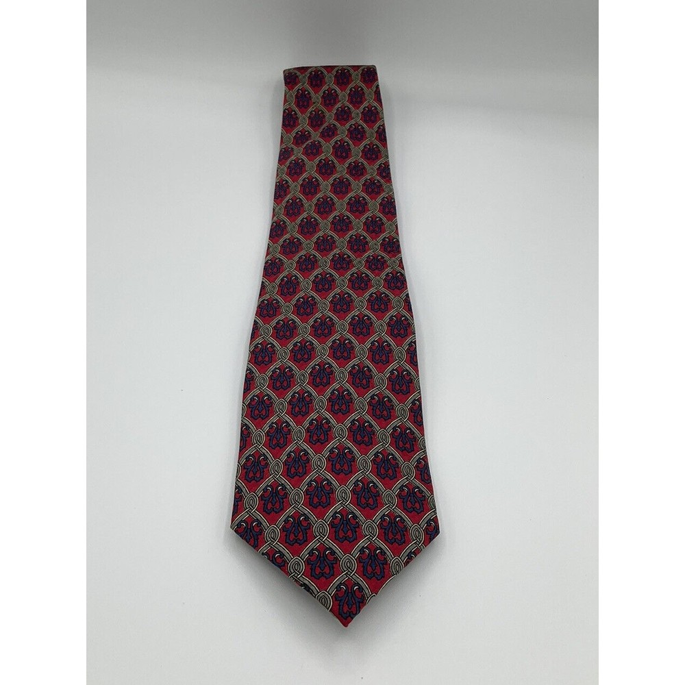 The Custom Shop Mens 100% Silk Tie Red Blue Preppy Retro Hand Tailored 58 x 3.5